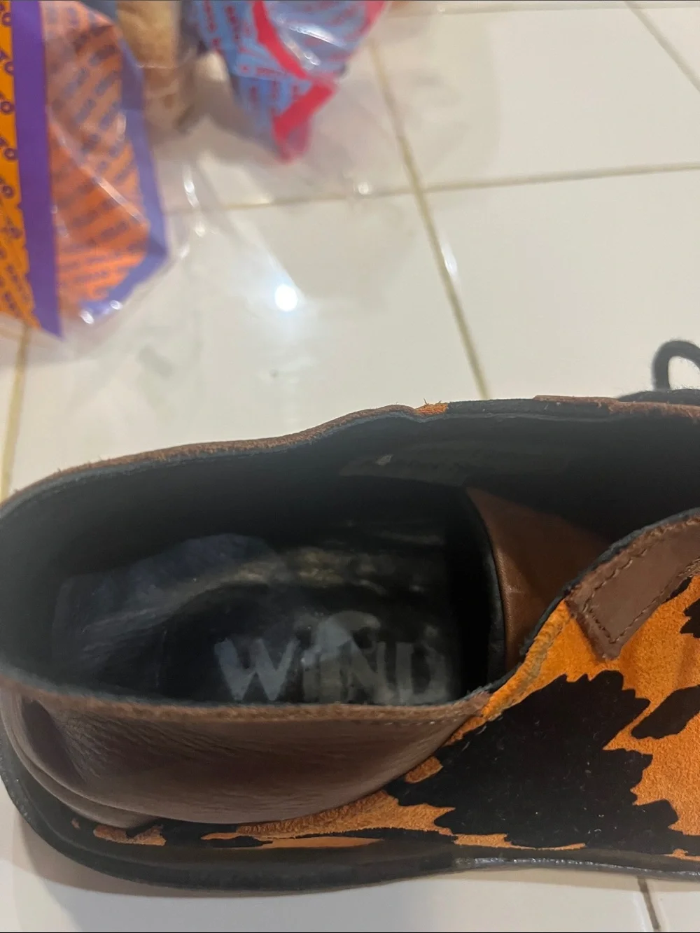 Wind made in Italy orange and brown and black cowhide print size 39